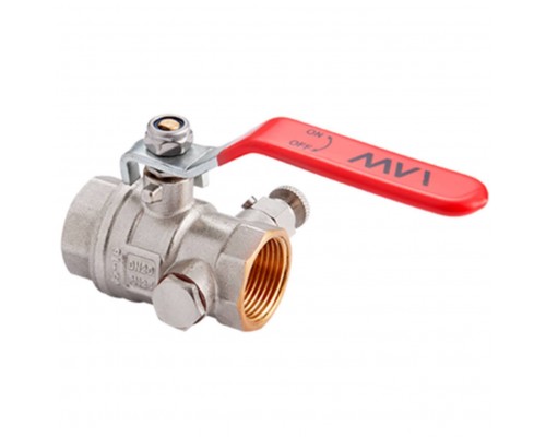 Кран шаровый латунный MVI DN25 PN40 с дренажём и воздухоотводчиком, вн-вн, рычаг Кран шаровый латунный MVI DN25 PN40 с дренажём и воздухоотводчиком, вн-вн, рычаг
