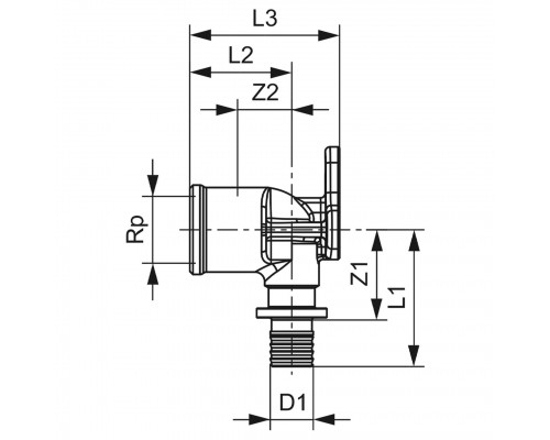 Уголок TECE с настенным креплением 16x1/2", латунь