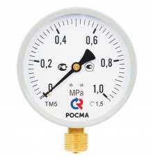 Манометр Росма ТМ-510Р.00 М2 (0-1,0 МПа) G1/2" 1.5 (снизу) корпус 100 мм 00000006819