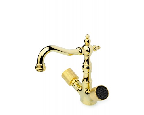 Boheme Royal Cristal Смеситель для раковины на 1 отв., без дк, длина излива 15 см, цвет: gold 292-Royal/CRST black Boheme Royal Cristal Смеситель для раковины на 1 отв., без дк, длина излива 15 см, цвет: gold 292-Royal/CRST black
