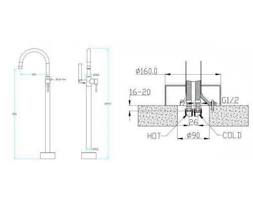 Boheme Uno Смеситель напольный для ванны с душем, цвет: shine gun metall 469-SGM