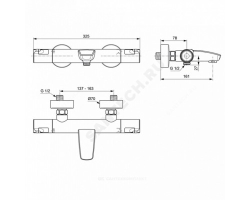 Смес/ванна CERATHERM T50 терм лит/изл б/к Ideal Standard A7223AA