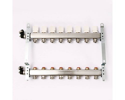 Коллекторная группа 1" Uni-Fitt 451A нерж. сталь 7 выходов 3/4" с регулировочными и термостатическими вентилями с авт.воздухоотводчиком