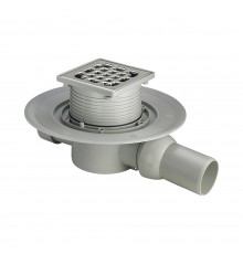 557140 Трап с изоляц. фланцем, гидрозатвором, 0,6 л/сек, решеткой из нерж. 150х150мм, шарнирн. отводом, пласт/серый 557140