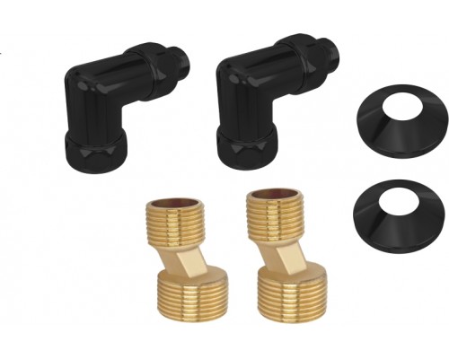 Комплект подключения 2шт.: уголок со сгоном 3/4х1/2, эксцентрик, отражатель, цвет черный муар AQ 3020BL