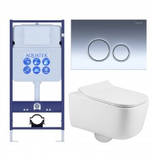 SET AQUATEK ЛУГАНО-018 4в1 (рама AQUATEK Standard INS-0000012+ кркпеж KKI-0000002+клавиша KDI-0000018+унитаз ЛУГАНО AQ2002-00 с тонким сиденьем soft-c SET AQUATEK ЛУГАНО-018 4в1