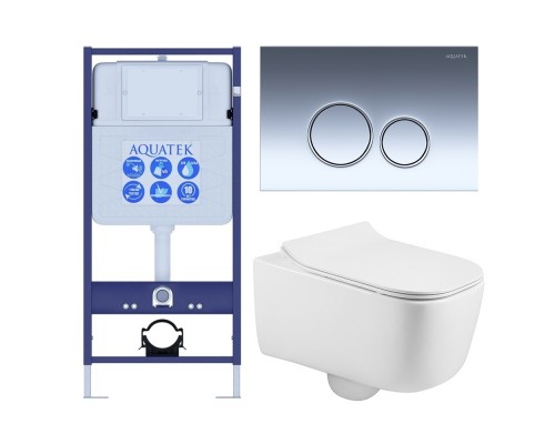 SET AQUATEK ЛУГАНО-018 4в1 (рама AQUATEK Standard INS-0000012+ кркпеж KKI-0000002+клавиша KDI-0000018+унитаз ЛУГАНО AQ2002-00 с тонким сиденьем soft-c SET AQUATEK ЛУГАНО-018 4в1