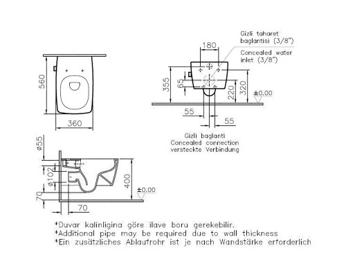 7672B083-0101 Metropole безободковый подвесной унитаз, цвет матовый чёрный (НУЖНА КРЫШКА 122-083-009) 7672B083-0101