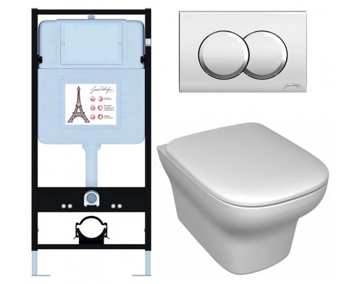 E21747RU-CP Унитаз c инсталляцией Jacob Delafon Vox, сиденье тонкое микролифт, панель для двойного смыва, хром (E36495-NF+E36496-CP+EDM102+E20142) E21747RU-CP