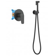 AQ1119MB БЕТТА набор с гигиеническим душем (смеситель + гигиеническая лейка + шланг + шланговое подсоединение с держателем), матовый черный AQ1119MB