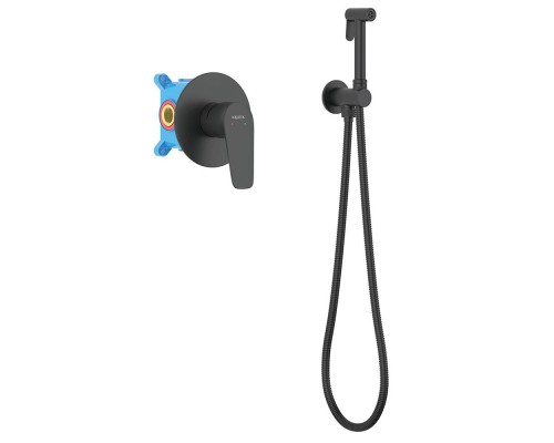 AQ1119MB БЕТТА набор с гигиеническим душем (смеситель + гигиеническая лейка + шланг + шланговое подсоединение с держателем), матовый черный AQ1119MB