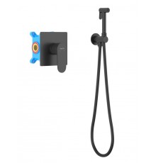 AQ1219MB ОБЕРОН набор с гигиеническим душем (смеситель + гигиеническая лейка + шланг + шланговое подсоединение с держателем), матовый черный AQ1219MB