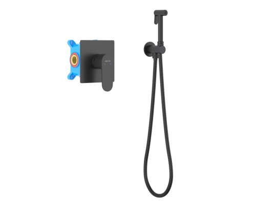 AQ1219MB ОБЕРОН набор с гигиеническим душем (смеситель + гигиеническая лейка + шланг + шланговое подсоединение с держателем), матовый черный AQ1219MB