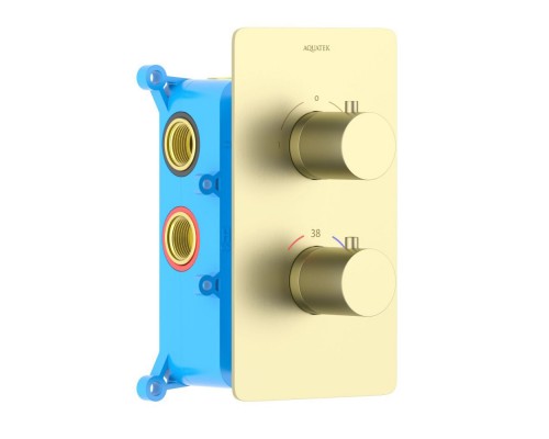 AQ1392BG ЕВРОПА термостатический смеситель для ванны 2 режима (внешняя и скрытая часть), шлиф. золото AQ1392BG