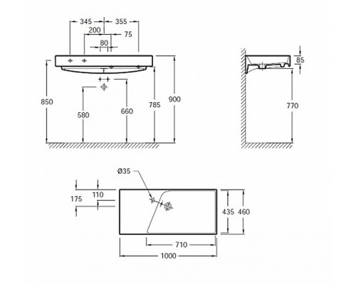 RYTHMIK EXN112-Z-00 Подвесная раковина-столешница, гладкая нижняя поверхность, 10046 EXN112-Z-00