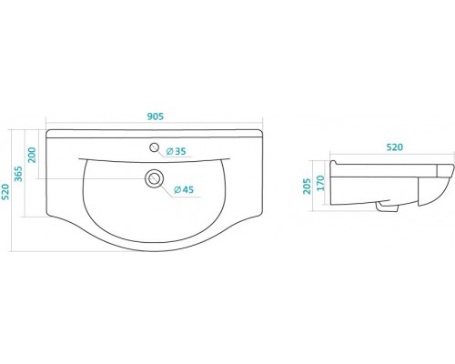 1.WH11.0.790 ЭЛЬБРУС умывальник 90 см. 1.WH11.0.790