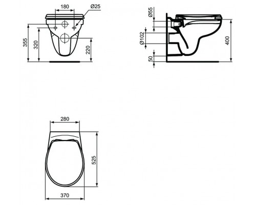 K881201 EUROVIT Rimless Безободковый (технология Cut Rimless) подвесной унитаз, с сидением и крышкой с функцией плавного закрытия E131801 K881201
