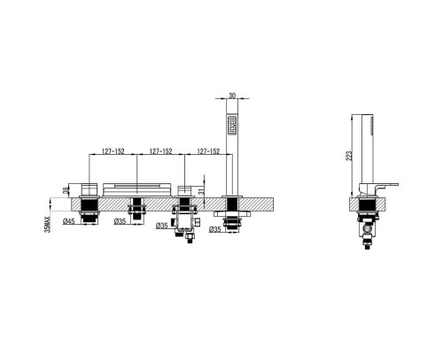 Смеситель врезной каскадный для ванн CR 025.20BL ЧЕРНЫЙ X070445