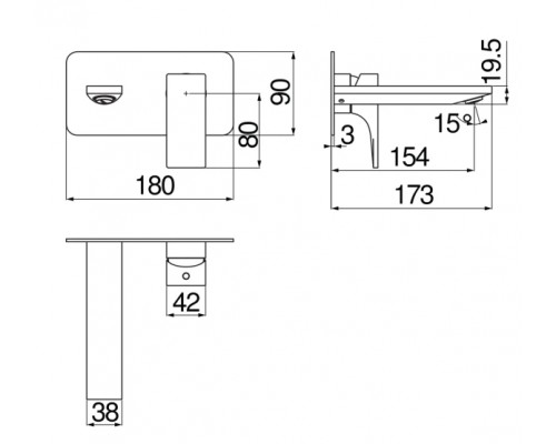 SE124198BM SEVEN смеситель для раковины настенный (внешняя часть), матовый черный SE124198BM