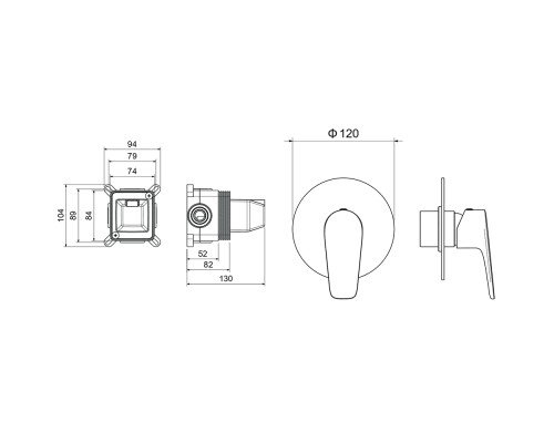 AQ1166BGM БЕТТА смеситель для душа 1 режим (внешняя и скрытая часть), оружейная сталь (шлиф. черный хром) AQ1166BGM