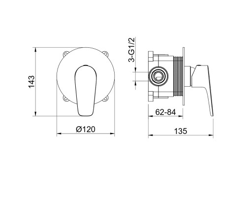 AQ1166BGM БЕТТА смеситель для душа 1 режим (внешняя и скрытая часть), оружейная сталь (шлиф. черный хром) AQ1166BGM