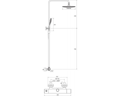 Душевая стойка с термостатическим смесителем и ручным душем TD 091.00/150 X070103