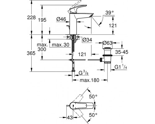 23322003 Eurosmart New Смеситель однорычажный для раковины, M-Size, хром 23322003