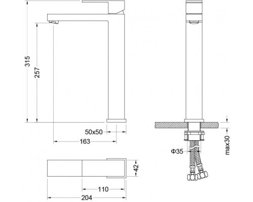 AQ1604CR ЛИБРА смеситель для раковины высокий 257, без донного клапана AQ1604CR