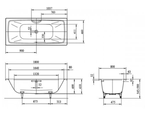 Ванна Cayono Duo Мод.725 180х80x41 белый + easy-clean 272500013001