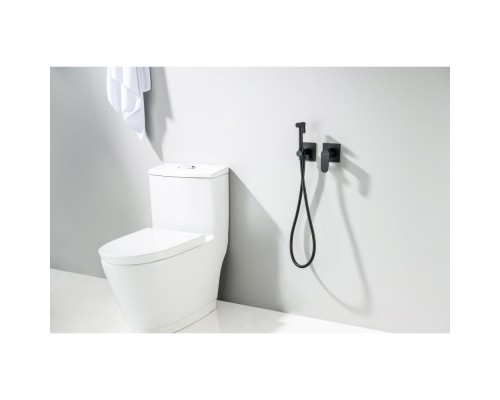 AQ1220MB ОБЕРОН комплект для гигиенического душа встроенный 2 отв. (смеситель + гигиеническая лейка + шланг), матовый черный AQ1220MB