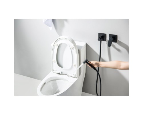 AQ1220MB ОБЕРОН комплект для гигиенического душа встроенный 2 отв. (смеситель + гигиеническая лейка + шланг), матовый черный AQ1220MB