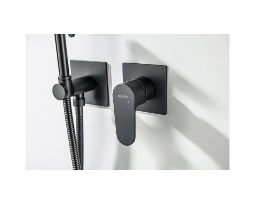 AQ1220MB ОБЕРОН комплект для гигиенического душа встроенный 2 отв. (смеситель + гигиеническая лейка + шланг), матовый черный AQ1220MB