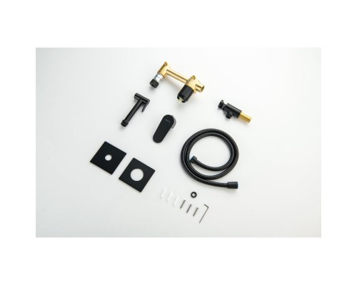 AQ1220MB ОБЕРОН комплект для гигиенического душа встроенный 2 отв. (смеситель + гигиеническая лейка + шланг), матовый черный AQ1220MB