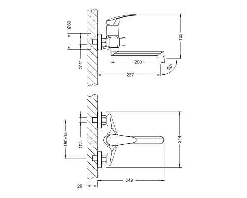 LM0417CLINARAСмеситель универсальный с плоск. изливом 200мм, дивертор с керамич. пластинами, хр LM0417C