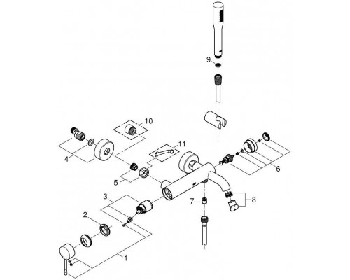 33628001 Essence+ Смеситель однорычажный для ванны с душевым гарнитуром, хром 33628001