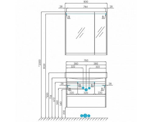 1A2489K0NT010 Набор: 1A248901NT010 Тумба-умывальник Нортон 80/ 1WH302422 раковина Беверли 80 1A2489K0NT010