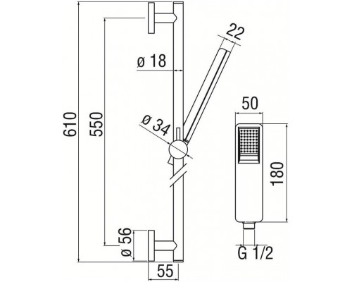 AD140/53WM душевой гарнитур 60 см 1jet (белый) AD140/53WM