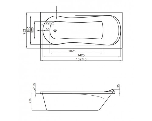 1.WH30.2.388 КАЛЕДОНИЯ 160х75 ванна прямоугольная акриловая белая 1.WH30.2.388