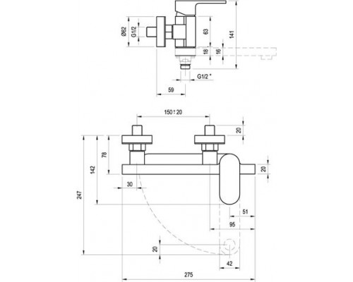 Смеситель для ванны CR 022.00/150 150 мм X070042