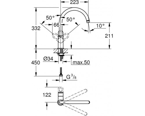 31368001 BauLoop Смеситель для мойки С-излив, хром (замена 31368000) 31368001