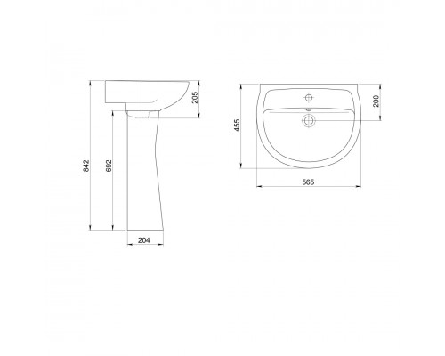 131115S0011B0 Умывальник Версия с переливом белый 565х455 1.3111.5.S00.11B.0