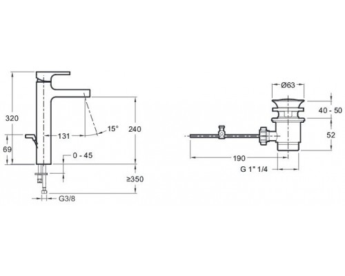 E37329-CP STRAYT смеситель для раковины высокий E37329-CP