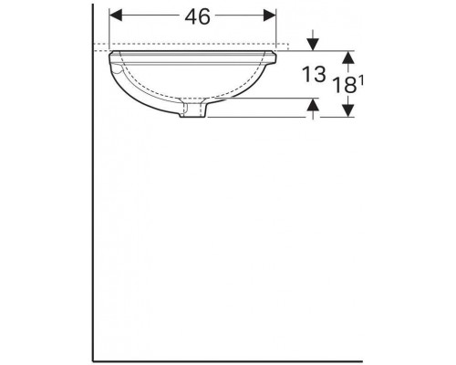 500.756.01.2 Geberit VariForm Раковина с установкой под столешницу эллиптичекой формы, T1=55х40 см, без отв. под смеситель, с отв. перелива 500.756.01.2