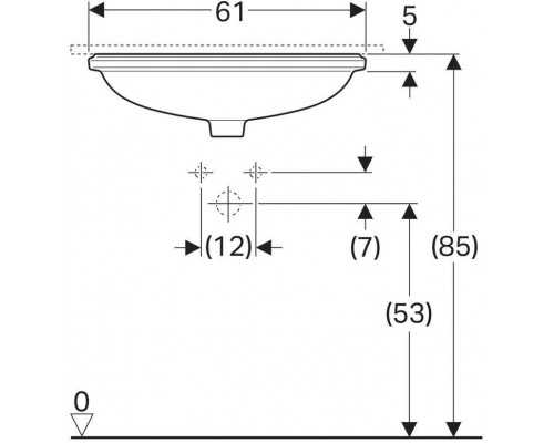 500.756.01.2 Geberit VariForm Раковина с установкой под столешницу эллиптичекой формы, T1=55х40 см, без отв. под смеситель, с отв. перелива 500.756.01.2