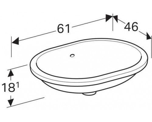 500.756.01.2 Geberit VariForm Раковина с установкой под столешницу эллиптичекой формы, T1=55х40 см, без отв. под смеситель, с отв. перелива 500.756.01.2