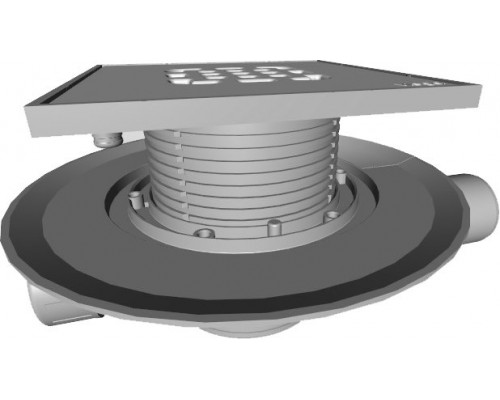 557140 Трап с изоляц. фланцем, гидрозатвором, 0,6 л/сек, решеткой из нерж. 150х150мм, шарнирн. отводом, пласт/серый 557140