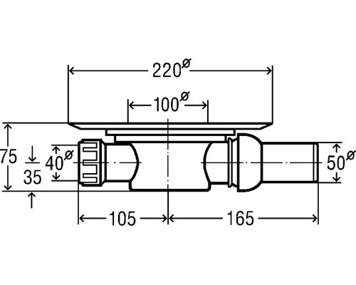 557140 Трап с изоляц. фланцем, гидрозатвором, 0,6 л/сек, решеткой из нерж. 150х150мм, шарнирн. отводом, пласт/серый 557140