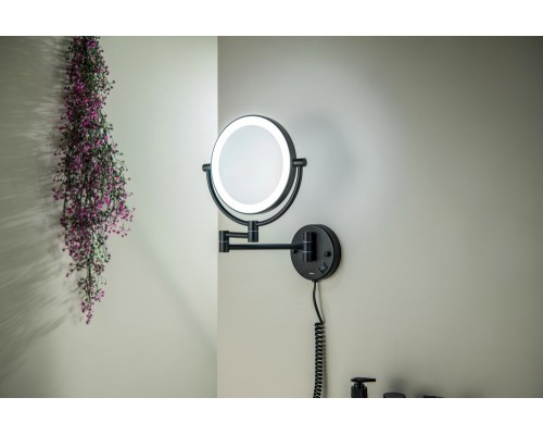 AQ4915MB зеркало косметическое настенное с подсветкой 5х, матовый черный AQ4915MB