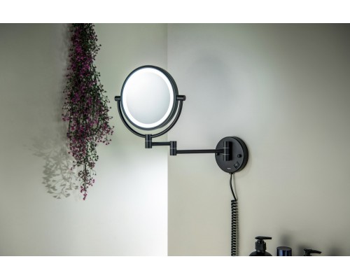 AQ4915MB зеркало косметическое настенное с подсветкой 5х, матовый черный AQ4915MB