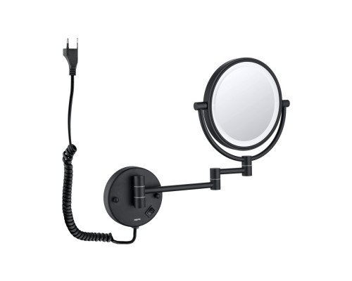 AQ4915MB зеркало косметическое настенное с подсветкой 5х, матовый черный AQ4915MB